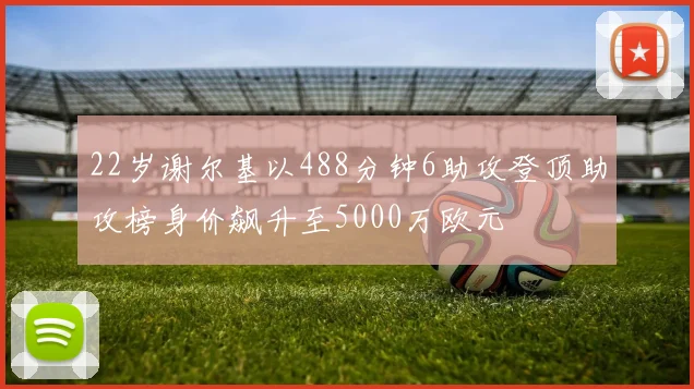 22岁谢尔基以488分钟6助攻登顶助攻榜身价飙升至5000万欧元